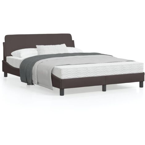 Cadre de lit avec tête de lit Marron foncé 140x200 Tissu (1/5)