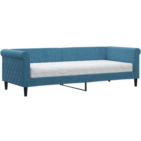Lit de jour avec matelas bleu 80x200 velours (1/5)
