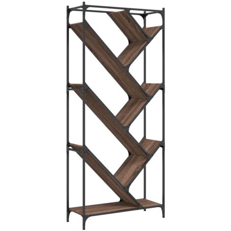 Bibliothèque chêne marron 79x30x180 bois ingénierie et métal (1/5)