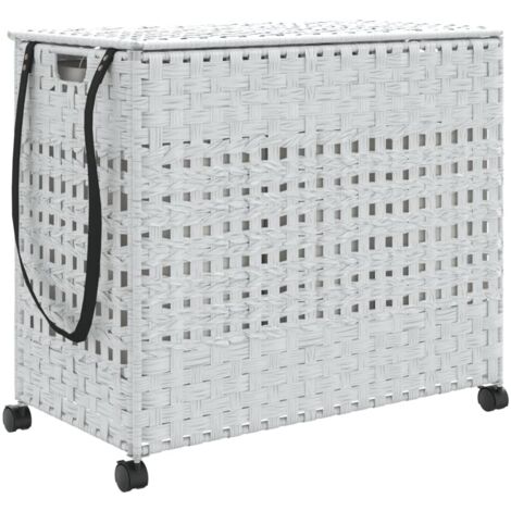 Panier à linge avec roulettes blanc 66x35x60 résine tressée (1/5)