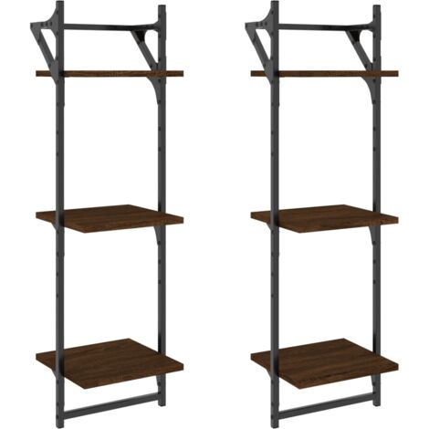 Étagères murales à 3 niveaux avec barres 2 pcs chêne marron (1/5)
