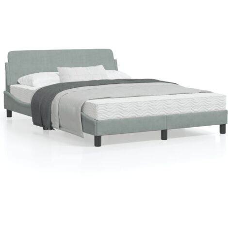 Cadre de lit avec tête de lit Gris clair 140x190 Velours (1/5)