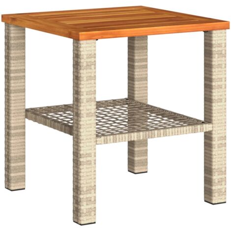 Table de jardin beige 40x40x42 résine tressée et bois acacia (1/5)