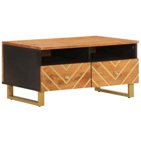 Table basse marron et noir 80x54x40 bois de massif manguier (1/5)