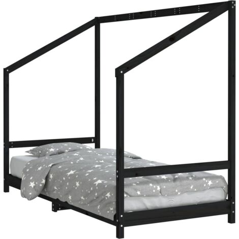 Cadre de lit pour enfants noir 90x190 bois de pin massif (1/5)