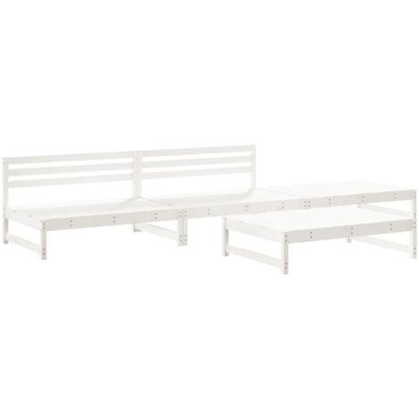 Salon de jardin 4 pcs blanc bois de pin massif (1/5)