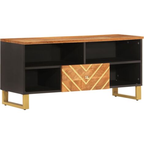 Meuble TV marron et noir 100x33,5x46 bois massif de manguier (1/5)
