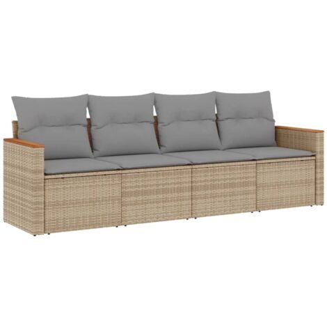 Salon de jardin avec coussins 4pcs mélange beige résine tressée (1/5)