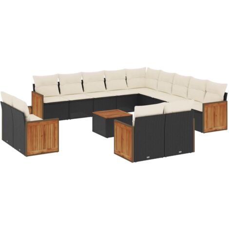 Salon de jardin avec coussins 14 pcs noir résine tressée (1/3)