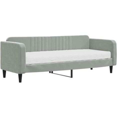 Lit de jour avec matelas gris clair 80x200 velours (1/5)