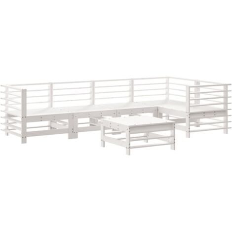 Salon de jardin 6 pcs Blanc Bois de pin massif (1/5)
