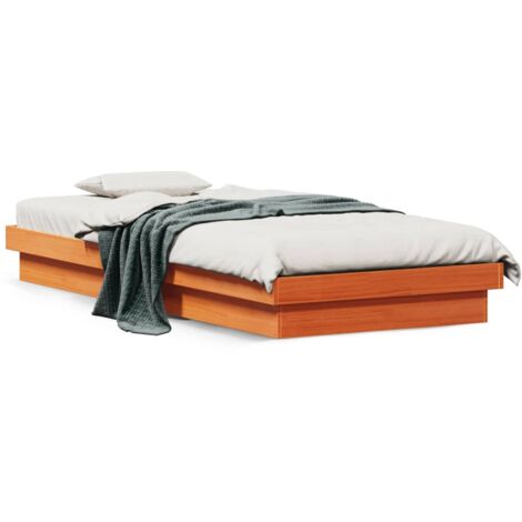 Cadre de lit LED marron 90x200 bois de pin massif (1/5)