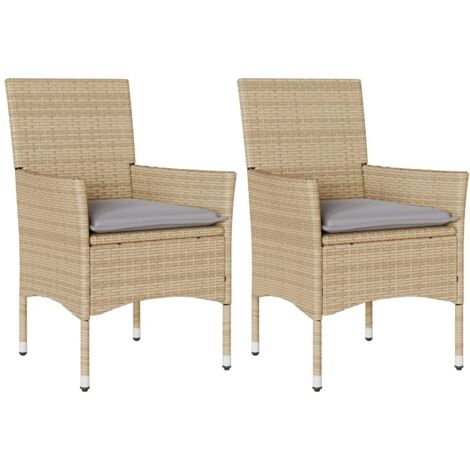 Chaises de jardin avec coussins lot de 2 beige résine tressée (1/5)