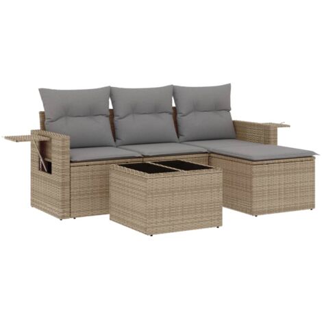 Salon de jardin avec coussins 4 pcs beige résine tressée (1/3)