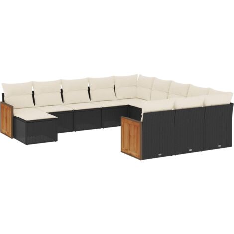 Salon de jardin 12 pcs avec coussins noir résine tressée (1/5)