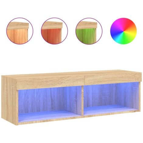 Meuble TV avec lumières LED chêne sonoma 100x30x30 (1/5)