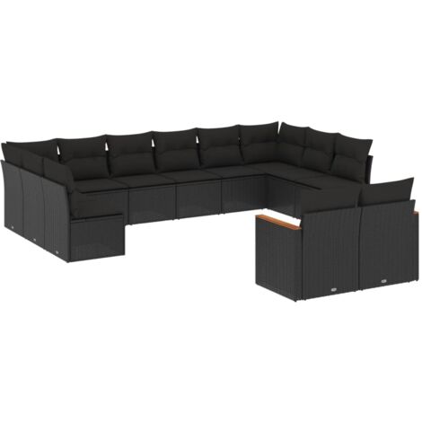Salon de jardin 12 pcs avec coussins noir résine tressée (1/5)