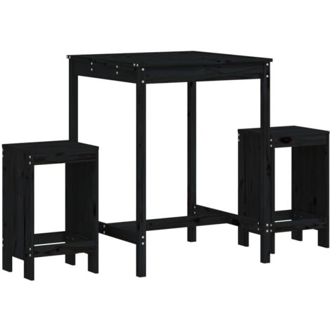 Ensemble de bar de jardin 3 pcs noir bois de pin massif (1/5)