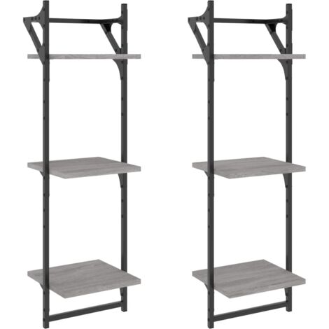 Étagères murales à 3 niveaux avec barres 2 pcs sonoma gris (1/5)