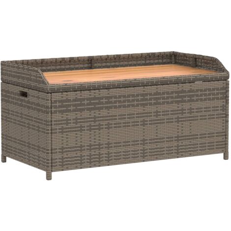 Banc de rangement gris résine tressée et bois d'acacia (1/5)