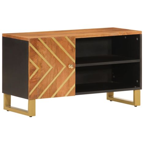 Meuble TV marron et noir 80x31,5x46 bois massif de manguier (1/5)