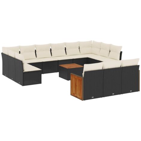 Salon de jardin avec coussins 14 pcs noir résine tressée (1/5)