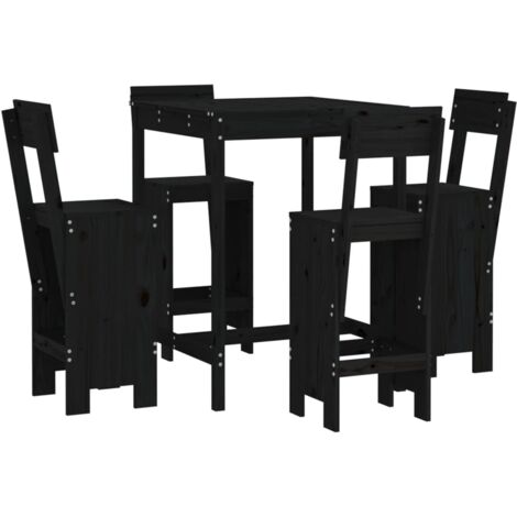 Ensemble de bar de jardin 5 pcs noir bois de pin massif (1/5)