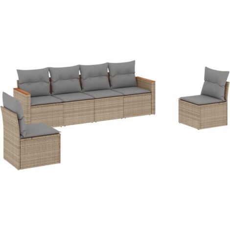 Salon de jardin avec coussins 6pcs mélange beige résine tressée (1/5)