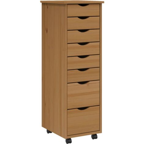 Armoire roulante avec tiroirs MOSS bois de pin marron miel (1/5)