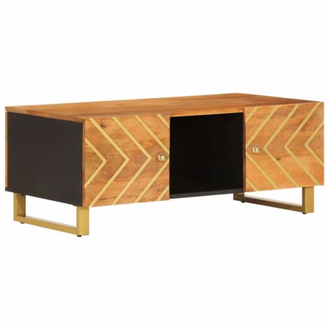 Table basse marron et noir 100x54x40 bois massif de manguier (1/5)