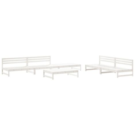 Salon de jardin 6 pcs Blanc Bois de pin massif (1/5)