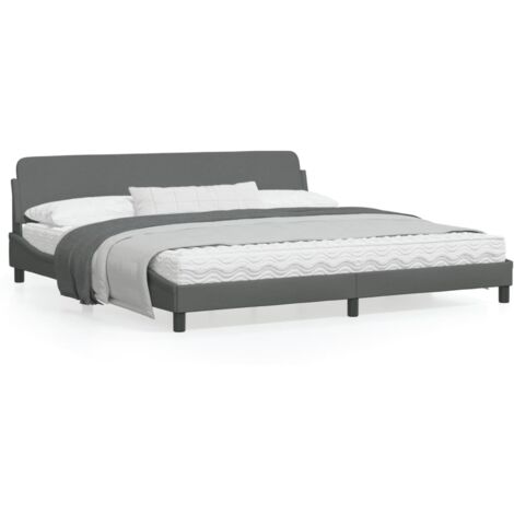 Cadre de lit avec tête de lit Gris foncé 200x200 Tissu (1/5)