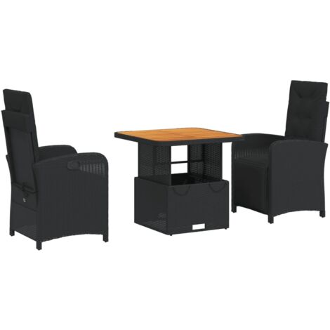 Ensemble à manger de jardin avec coussins 3 pcs Noir (1/5)