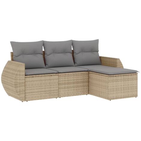 Salon de jardin avec coussins 4 pcs beige résine tressée (1/3)