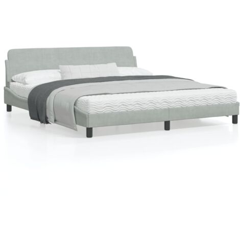 Cadre de lit avec tête de lit Gris clair 180x200 Velours (1/5)