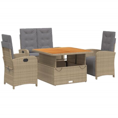 Ensemble à manger de jardin coussins 4 pcs beige résine tressée (1/5)