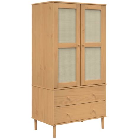 Garde-robe SENJA aspect rotin marron bois massif de pin (1/5)