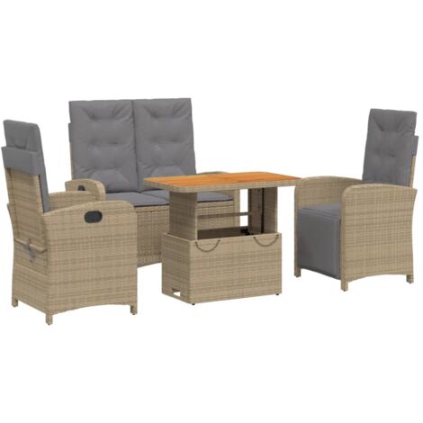 Ensemble à manger de jardin coussins 4 pcs beige résine tressée (1/5)