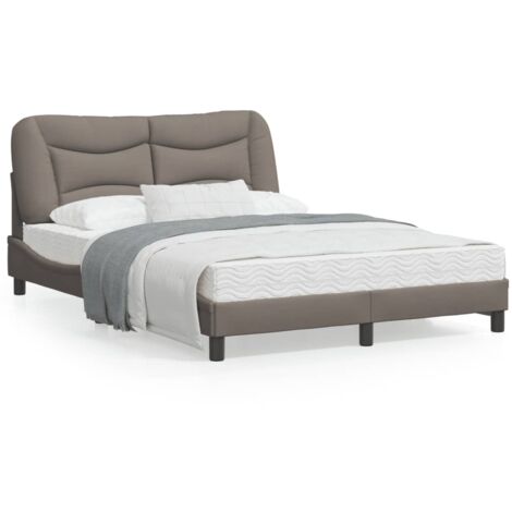 Cadre de lit avec tête de lit Taupe 140x200 Tissu (1/5)