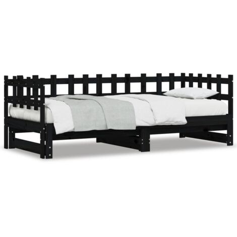 Lit coulissant Noir 2x(80x200) cm Bois de pin massif (1/5)
