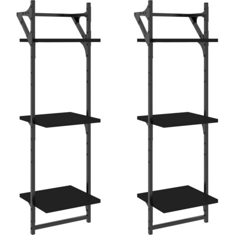 Étagères murales à 3 niveaux avec barres 2 pcs noir 30x25x100 (1/5)
