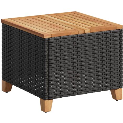 Table de jardin noir 45x45x37 résine tressée et bois acacia (1/5)