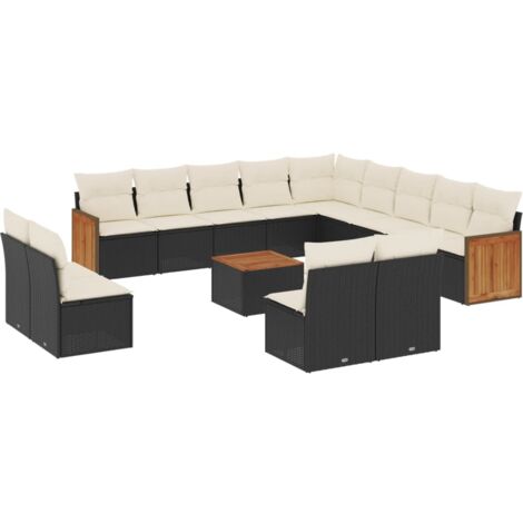 Salon de jardin avec coussins 14 pcs noir résine tressée (1/3)