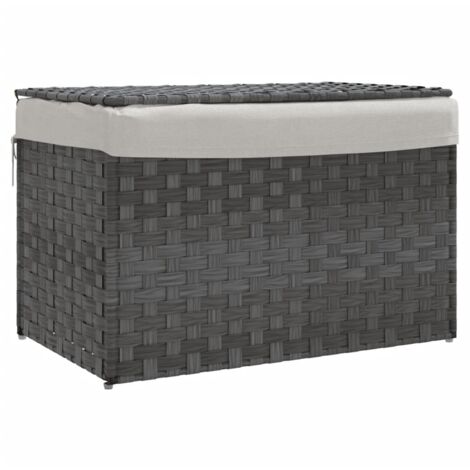 Panier à linge avec couvercle gris 55,5x35x34 résine tressée (1/5)