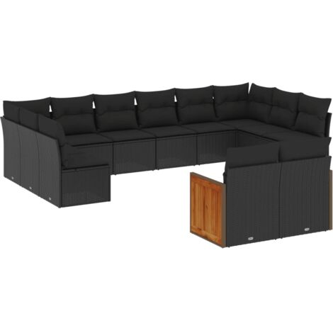 Salon de jardin 12 pcs avec coussins noir résine tressée (1/5)
