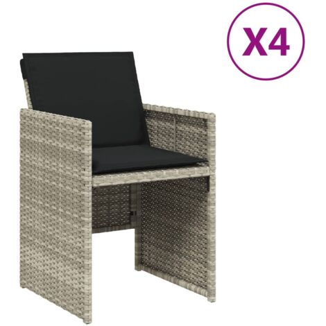 Chaises de jardin avec coussins 4 pcs gris clair résine tressée (1/5)