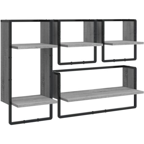 Ensemble d'étagères murales avec barres 4 pcs sonoma gris (1/5)