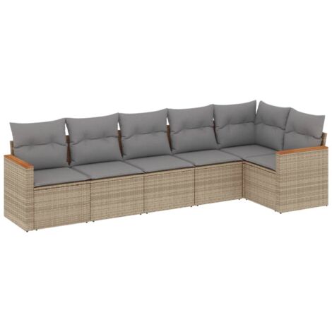 Salon de jardin avec coussins 6pcs mélange beige résine tressée (1/5)