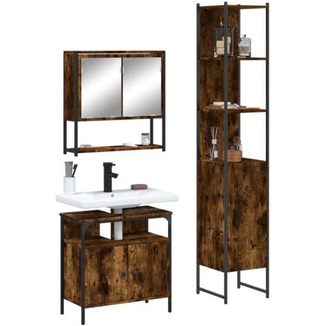Ensemble de meubles de salle de bain 3 pcs Chêne fumé (1/5)