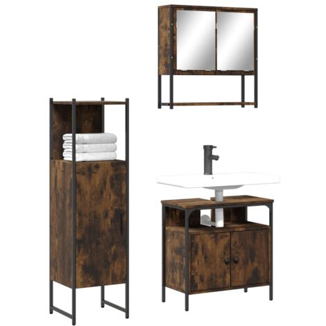 Ensemble de meubles de salle de bain 3 pcs Chêne fumé (1/5)